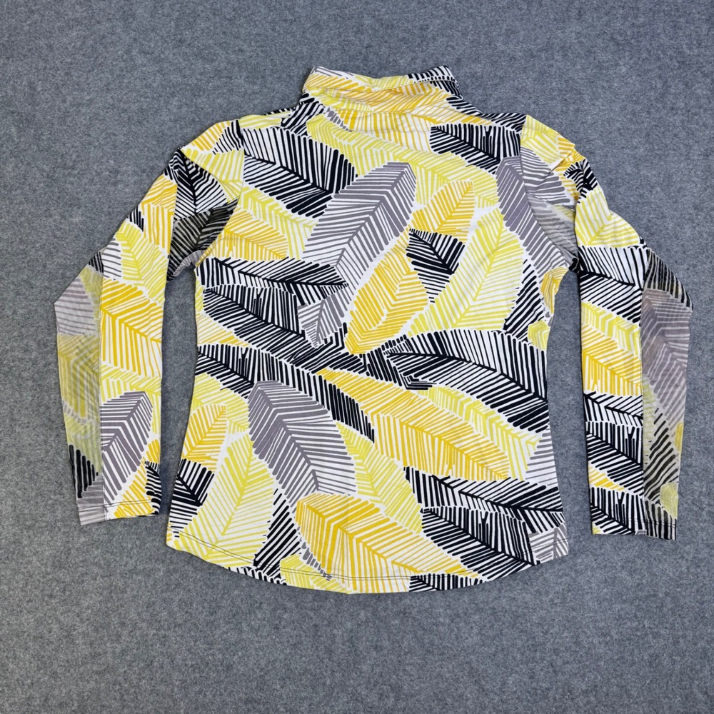 IBKUL Womens Sun Shirt Yellow Black Palm Leaf Mesh Quarter Zip Golf Top Medium - Picture 2 of 8